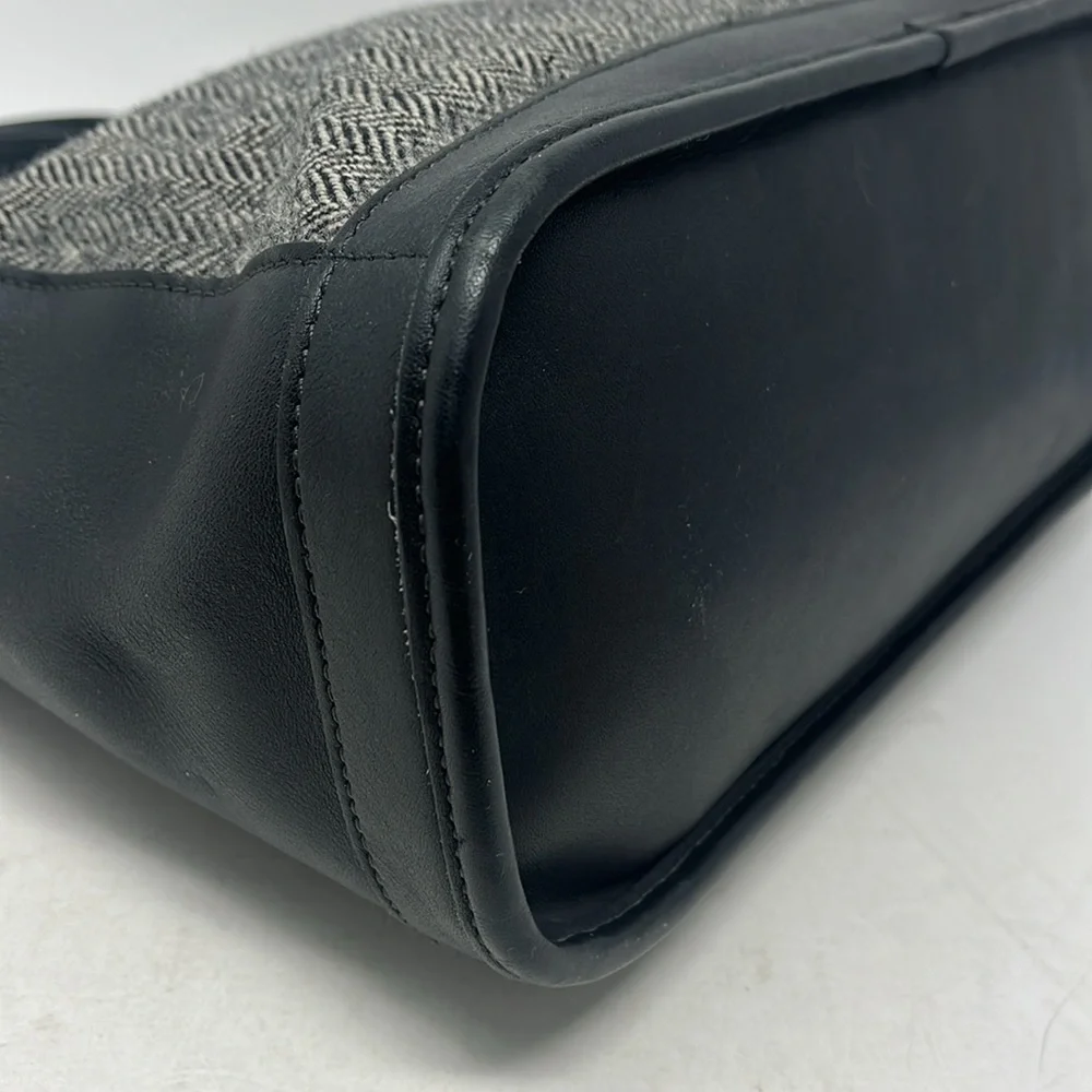 VINTAGE COACH BLEEKER TOTE HERRINGBONE TWEED BLACK LEATHER MADE IN USA 1999 - Picture 8 of 17